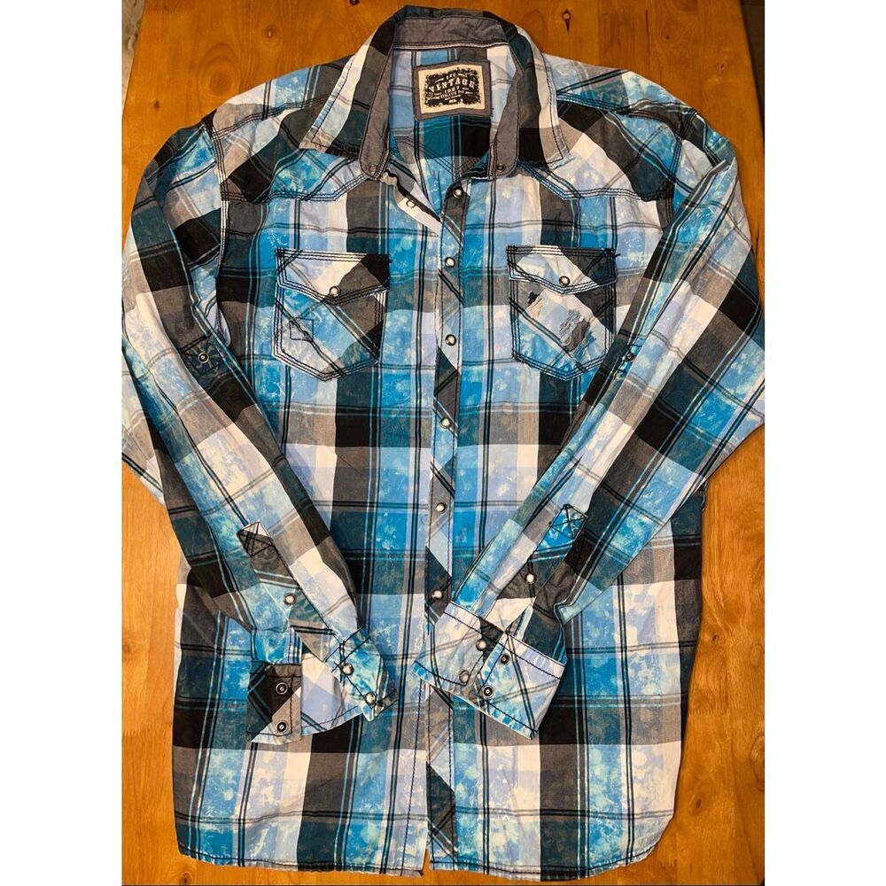 BKE Vintage Athletic‎ Fit Men’s Size XL Long Sleeve Pearl Snap Shirt Plaid